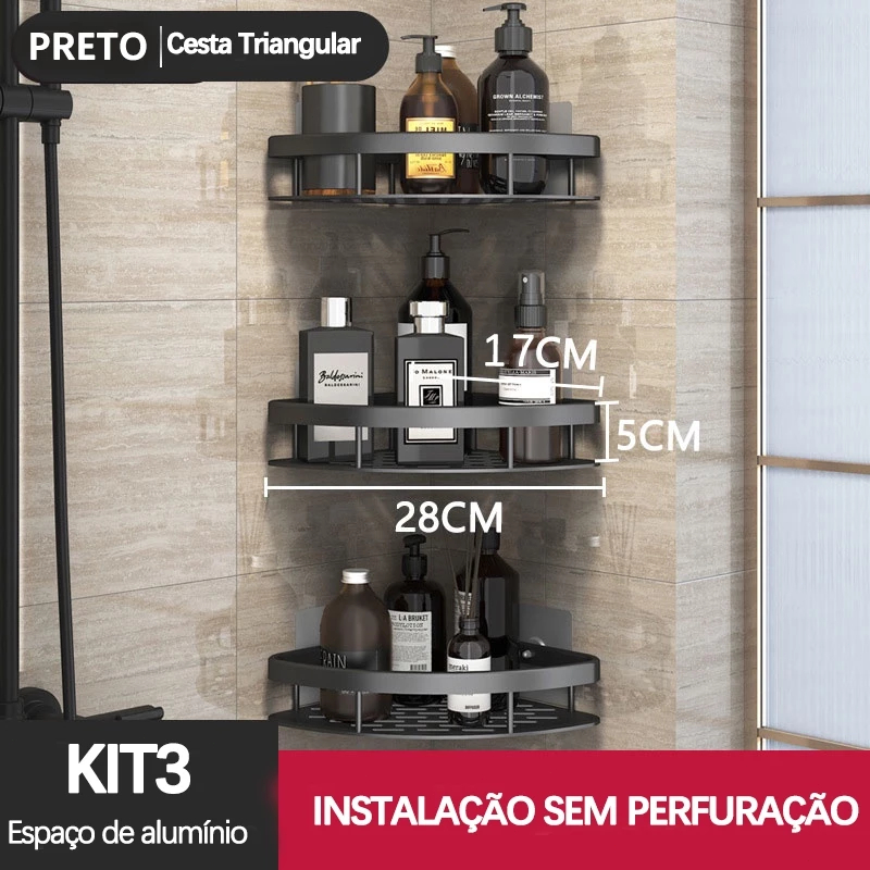 Kit Suporte de Shampoo – Prateleiras Premium sem Furo para Banheiro