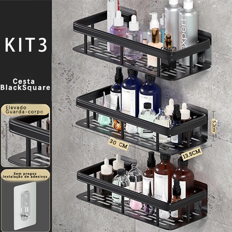 Kit Suporte de Shampoo – Prateleiras Premium sem Furo para Banheiro