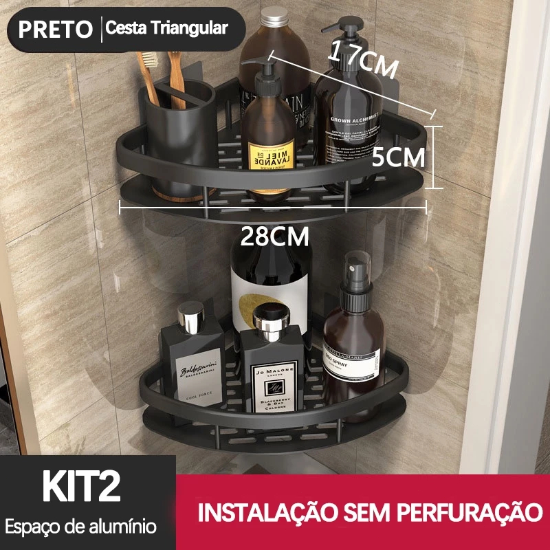 KIT Suporte De Shampoo Prateleiras De Banheiro Sem Furo Premium