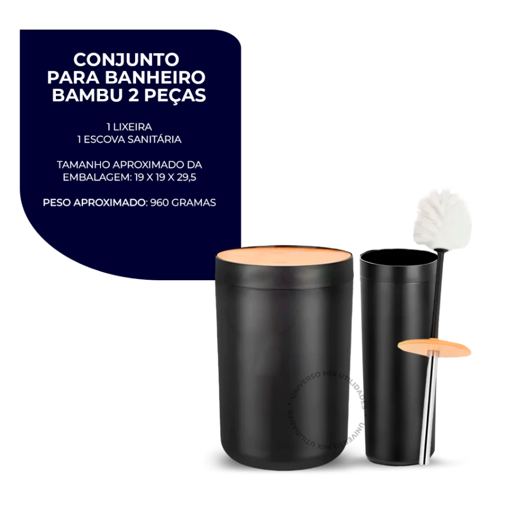 Kit Banheiro Completo com Lixeira e Detalhes em Bambu – Elegância Natural no Seu Banheiro