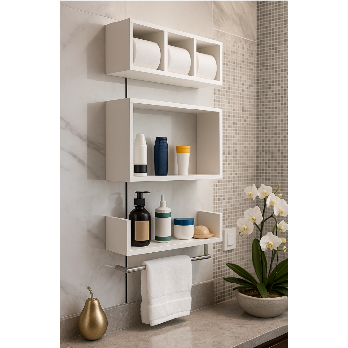 Kit 3 Nichos triplos Prateleiras para Banheiro Organizador em Preto ou Branco 100% Mdf