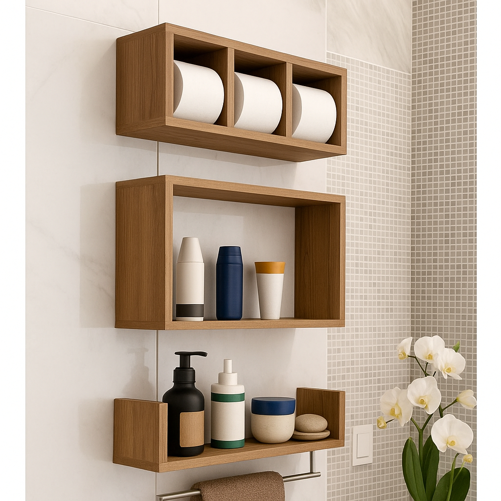 Kit 3 Nichos triplos Prateleiras para Banheiro Organizador em Preto ou Branco 100% Mdf