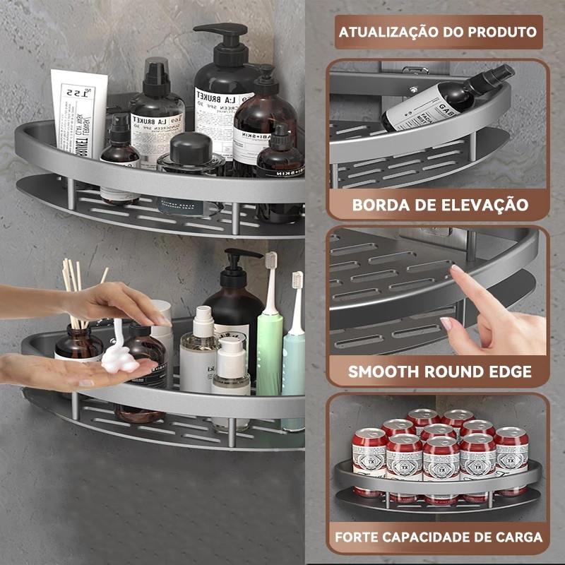 Suporte De Shampoo Totalmente Aluminio Prateleiras De Banheiro Sem Furo Premium suporte de banheiro